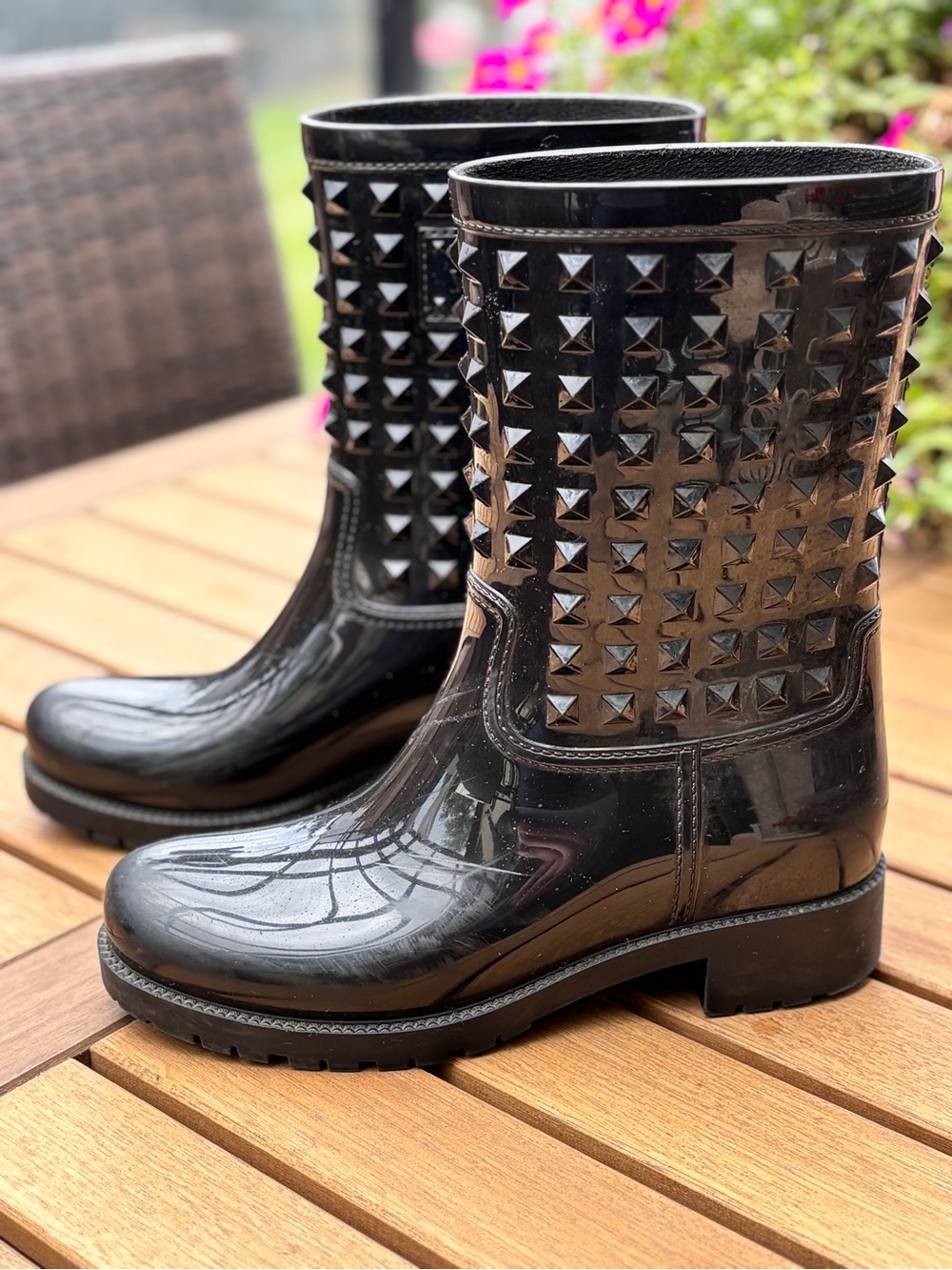 Valentino Garavani Rockstud Black Rubber Rain Boots